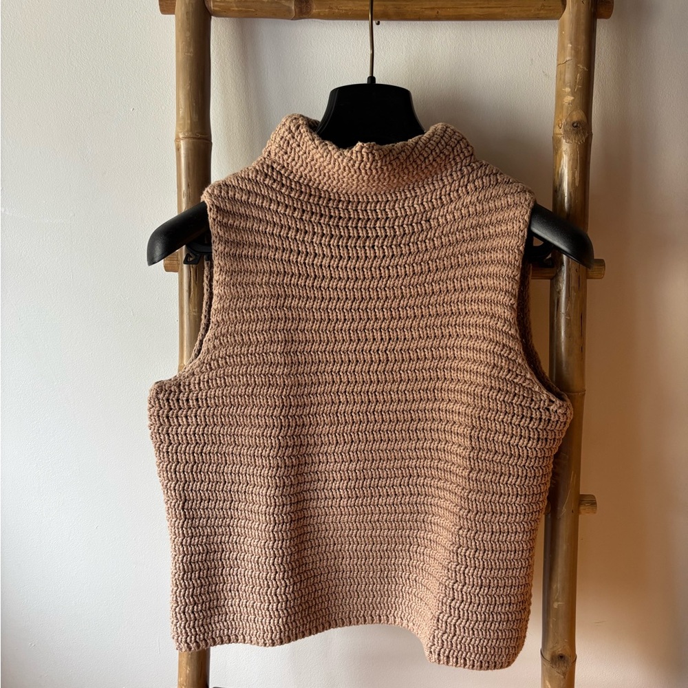 INTERMIX Sleeveless Brown Cowl Neck Sweater
